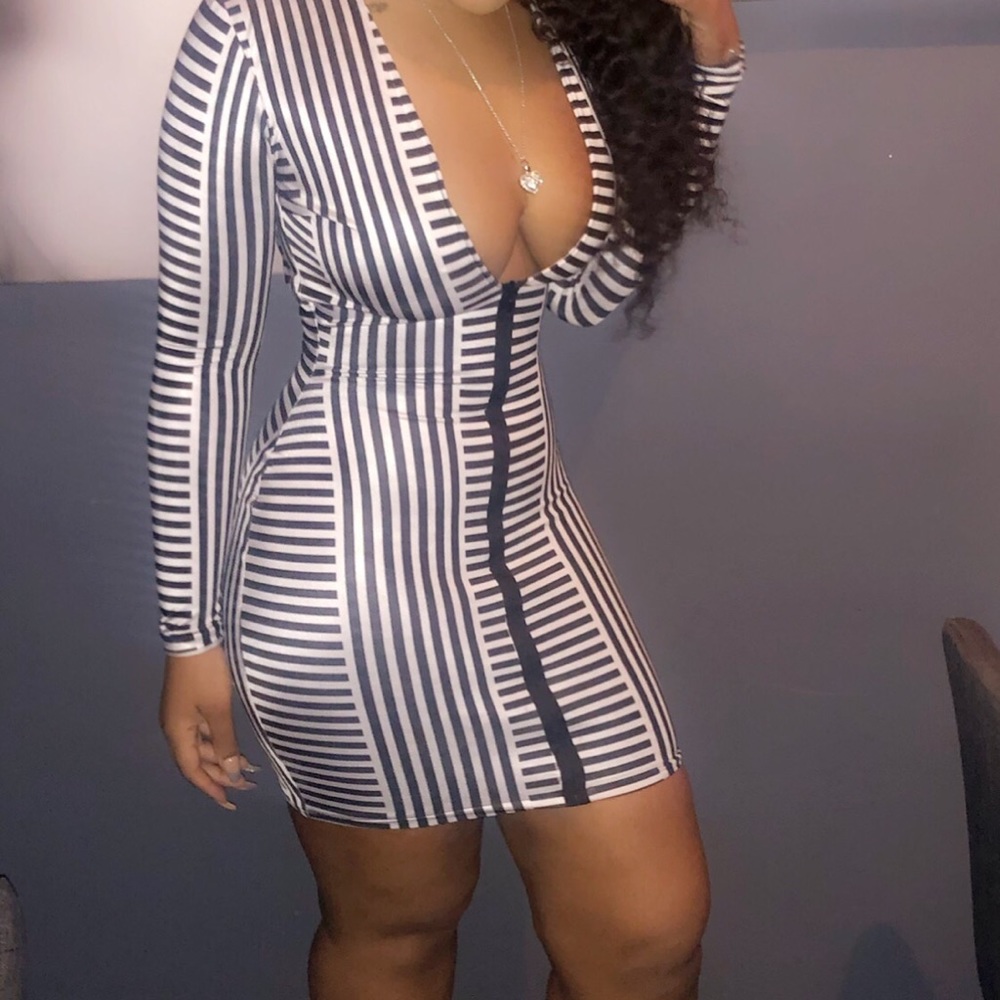 Black and white strip dress